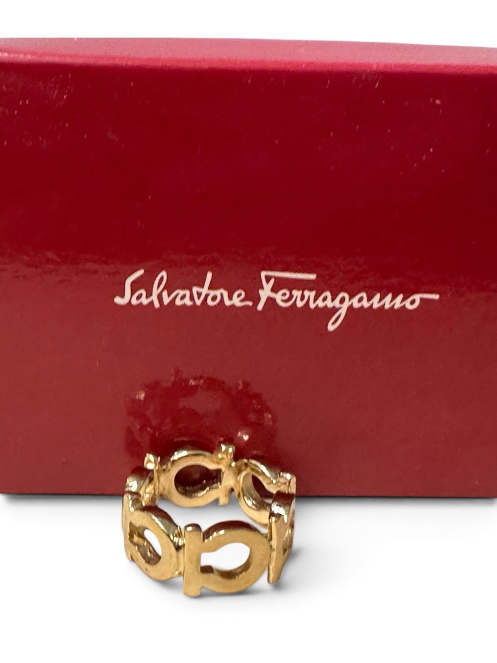 Ferragamo Gold-Plated Gancini Scarf Ring Thumb Ring With Box